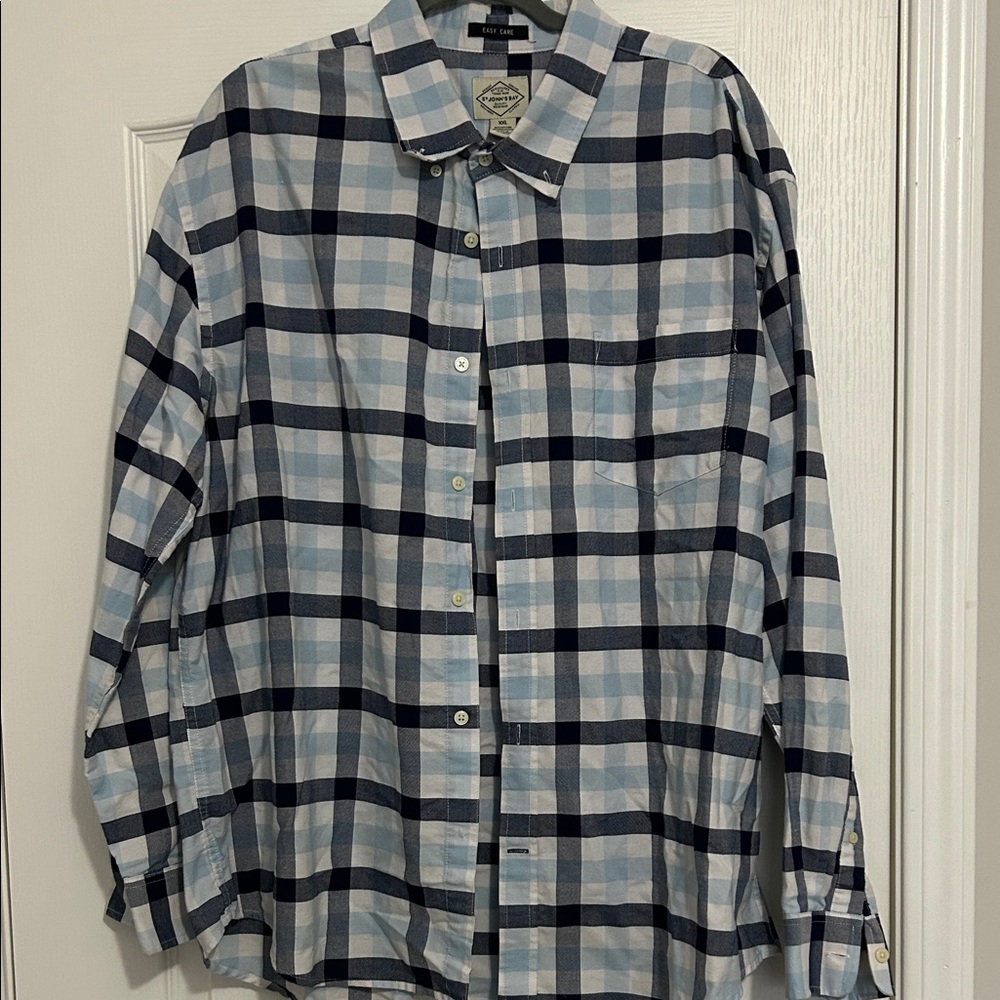 St. John's Bay Light Blue and Navy Plaid Shirt. XXL